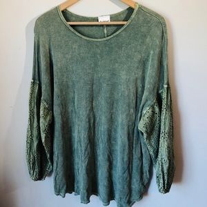 RARE Three Bird Nest Boho Henley / Eyelet Sleeves